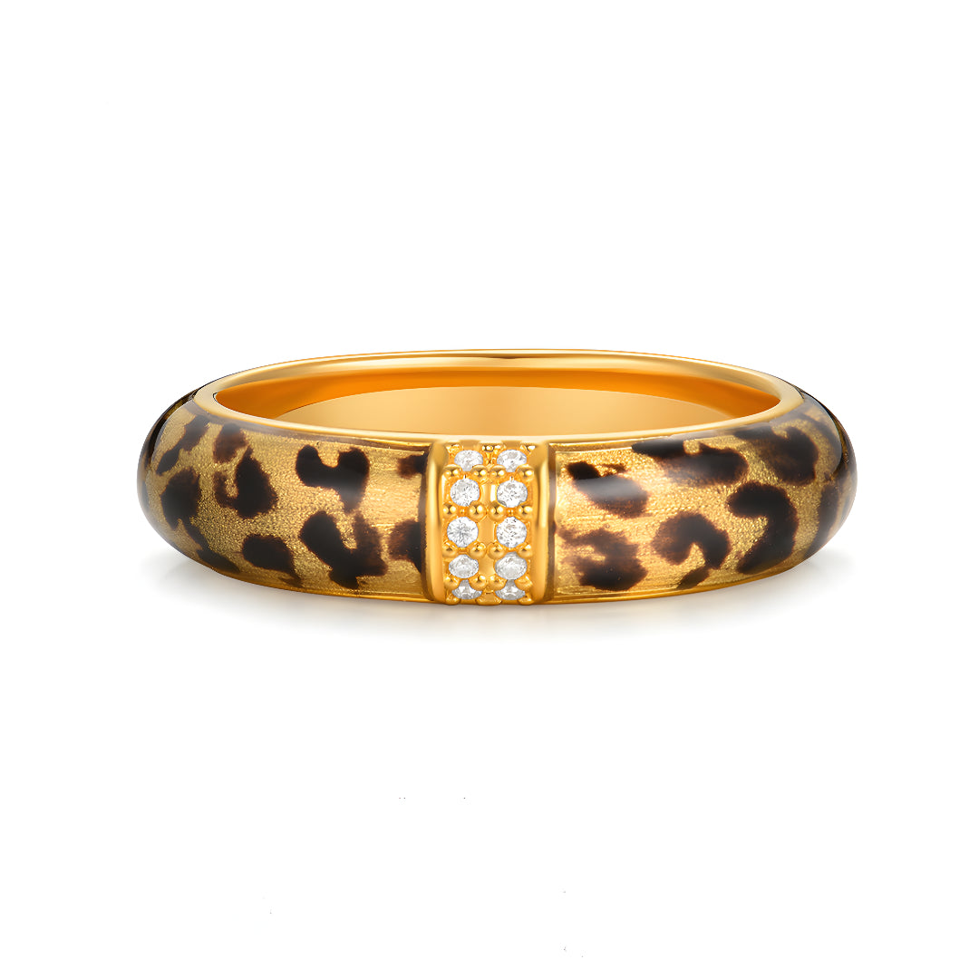 24k Pure Gold Leopard Enamel Pattern Statement Ring - Gypsophila Co.