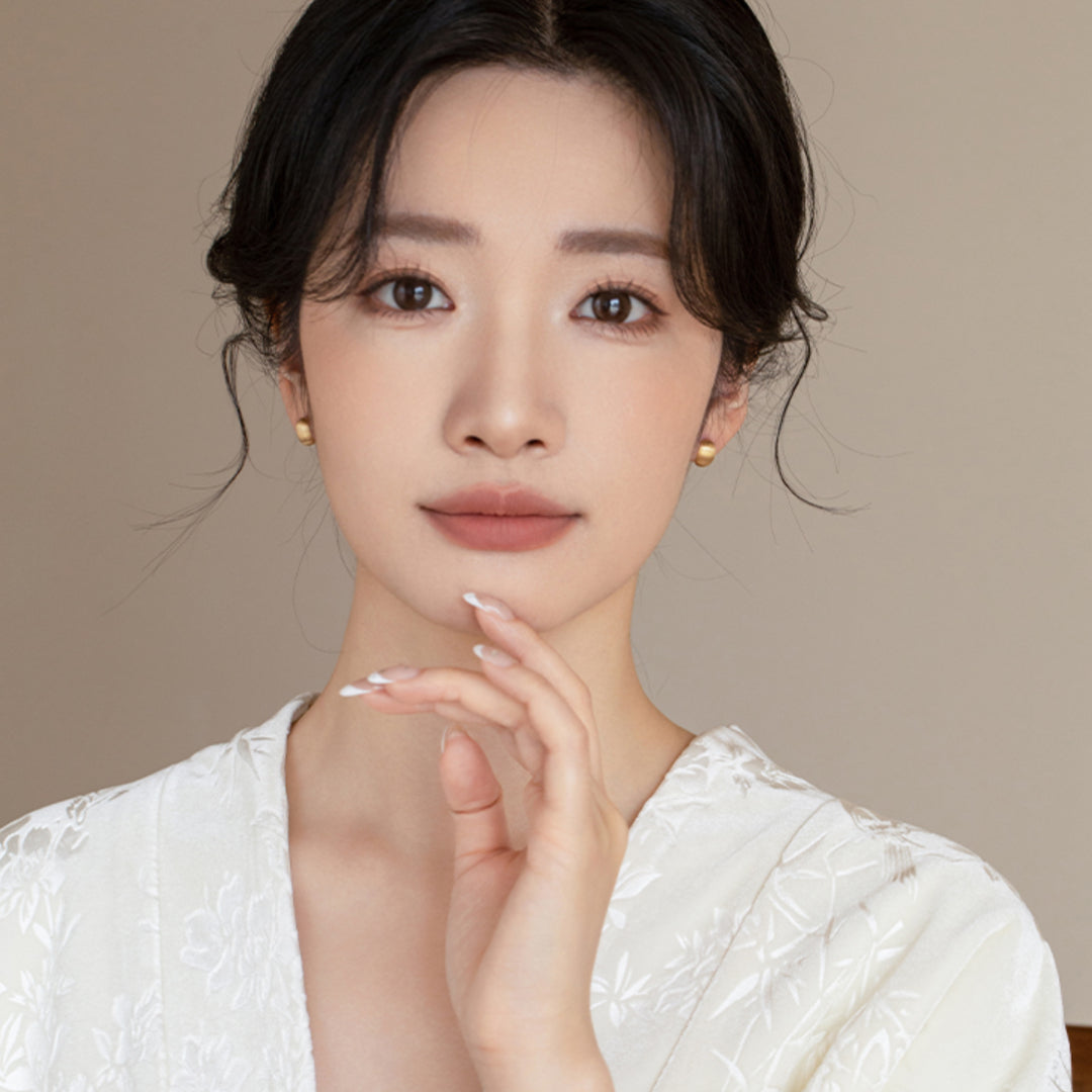 18k Real Gold Brushed Pattern Geometric Stud Earrings