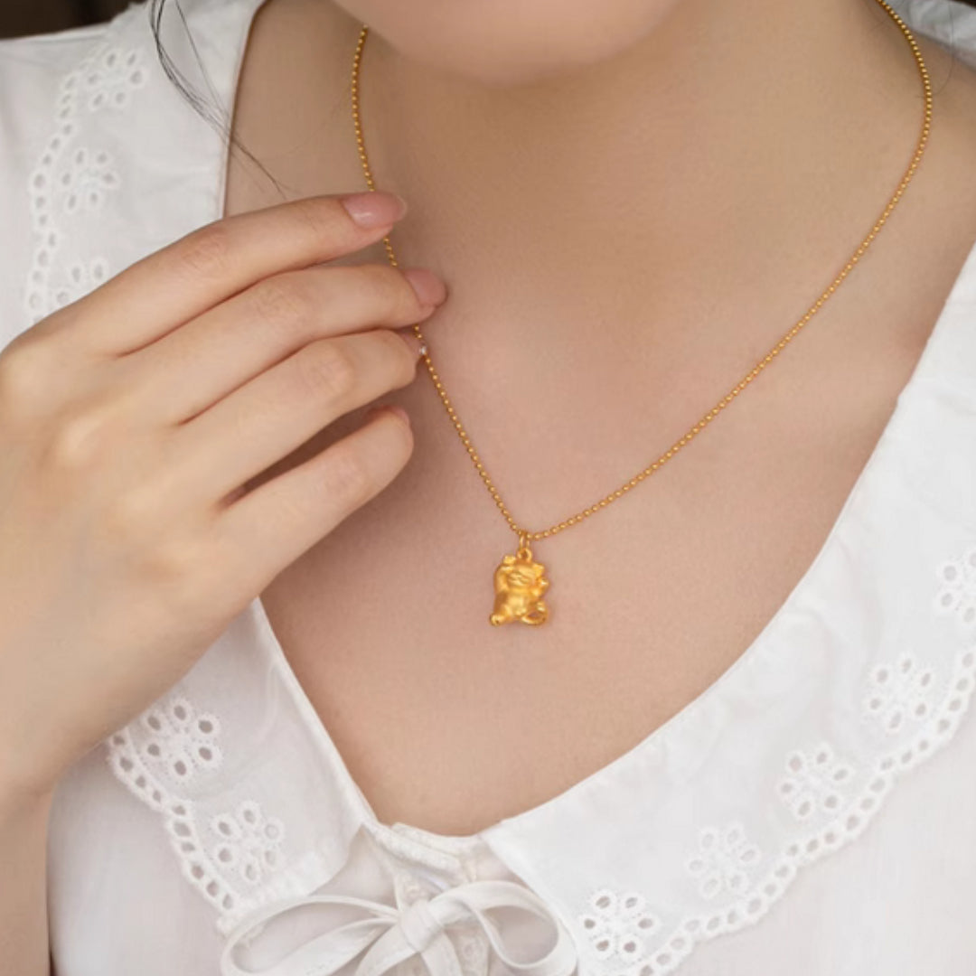 24K Real Gold Cat Cute Kitty 3D Gold Pendant