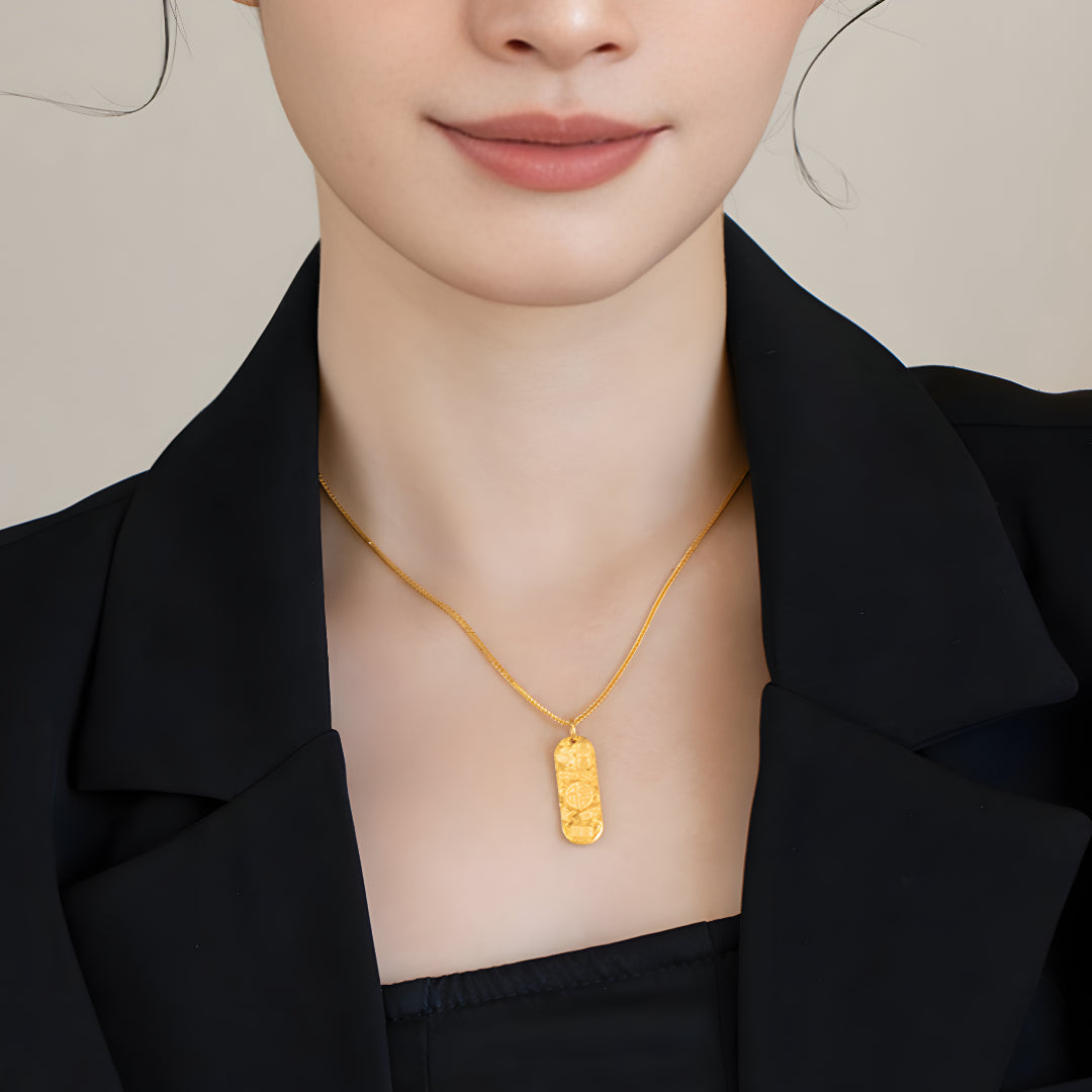 24K Gold Lucky Words Chinese Font Square Plaque Attract Wealth Pendamt - Gypsophila Co.