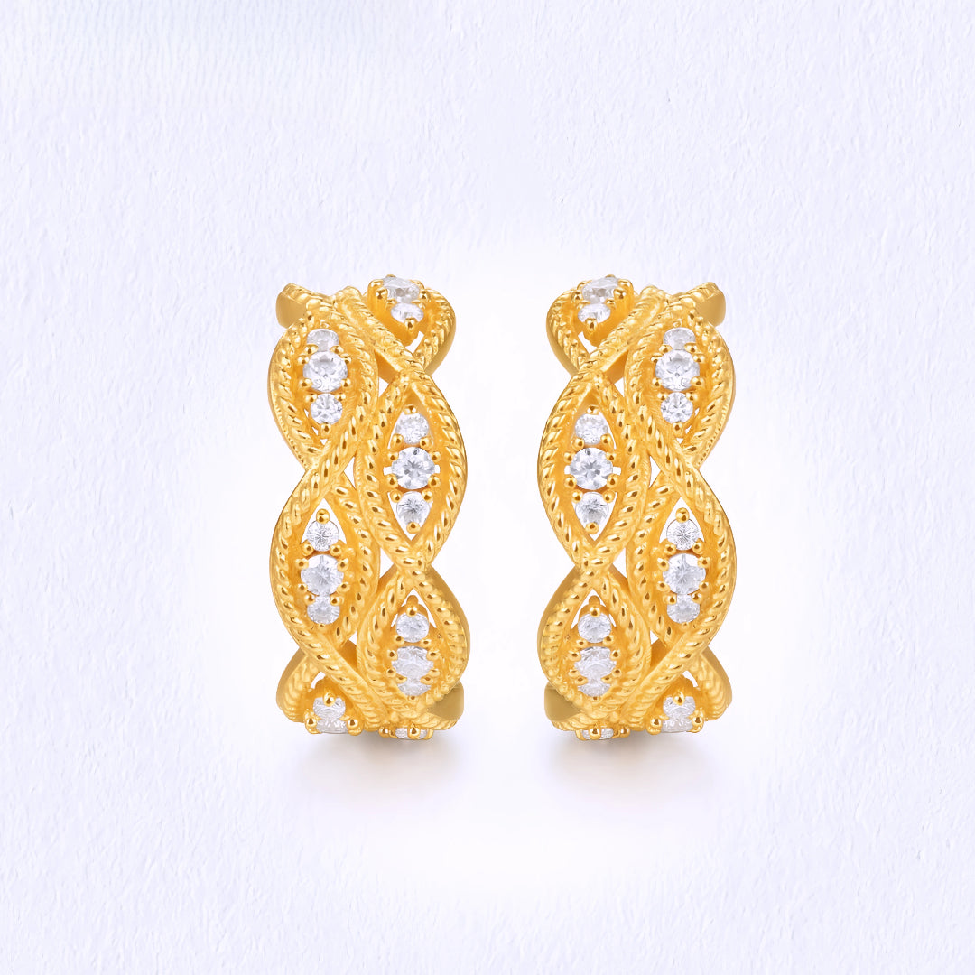 24K Real Gold Minimal Moissanite Twist Hoop Stud Earrings