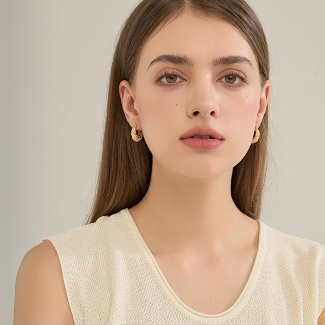 18k Real Gold Inlaid Rotating Twist Zircon Hoop Earrings