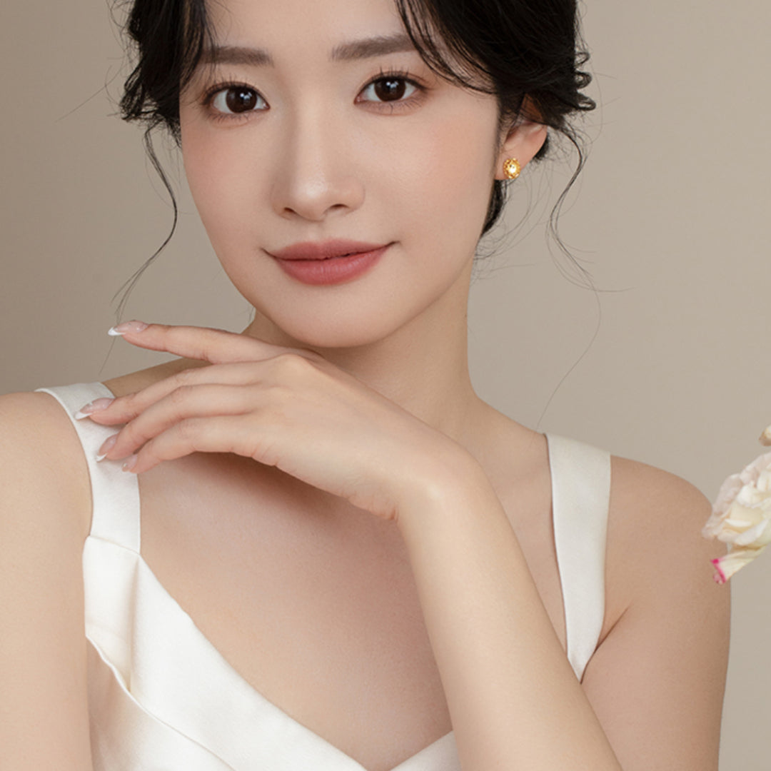 24K 5G Gold Sparkling Geometric Oval Shape Stud Earrings - Gypsophila Co.