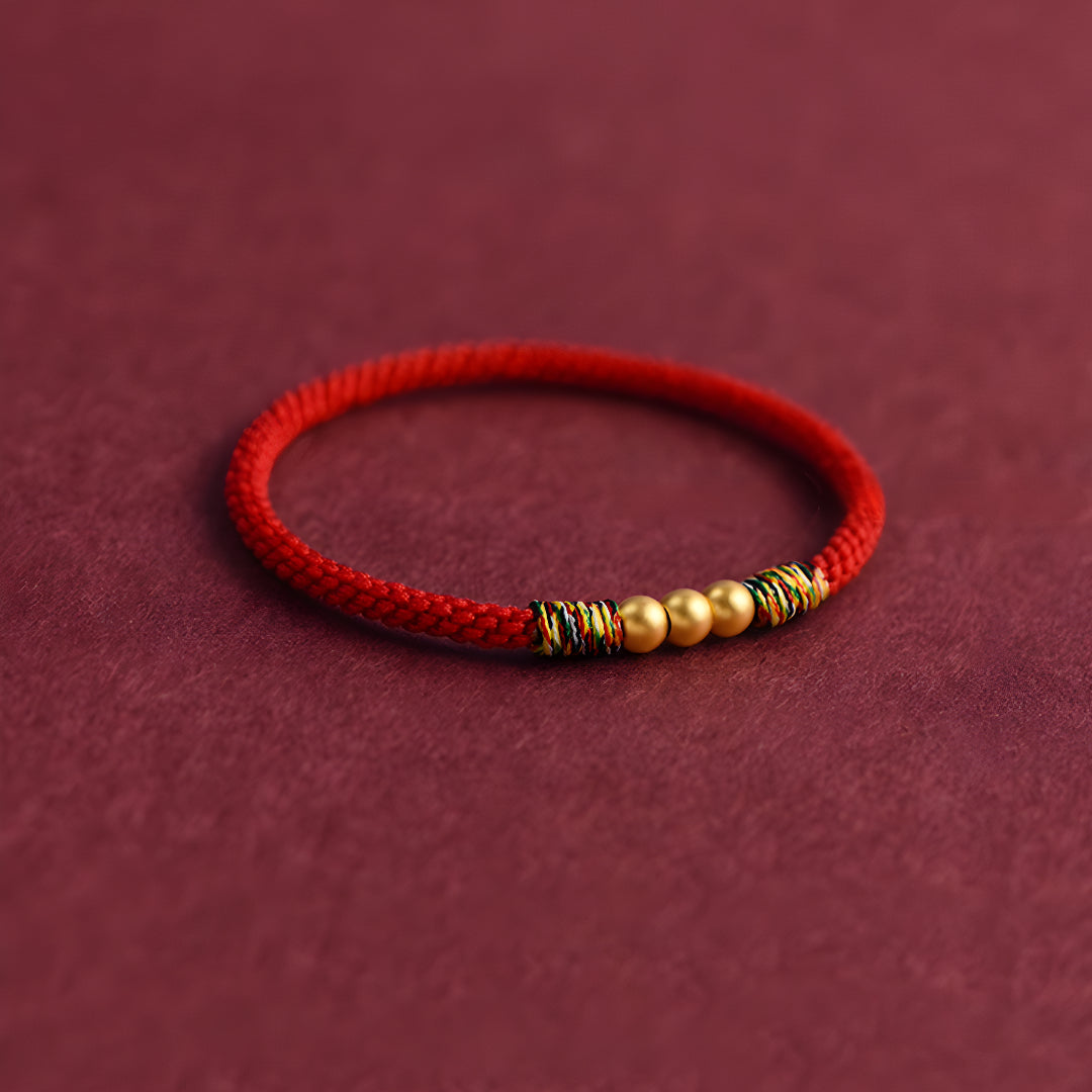 24k Solid 999 Gold Lucky Beads Red Rope Bracelet for Men and Women Blessing and Peace Braided Bracelet