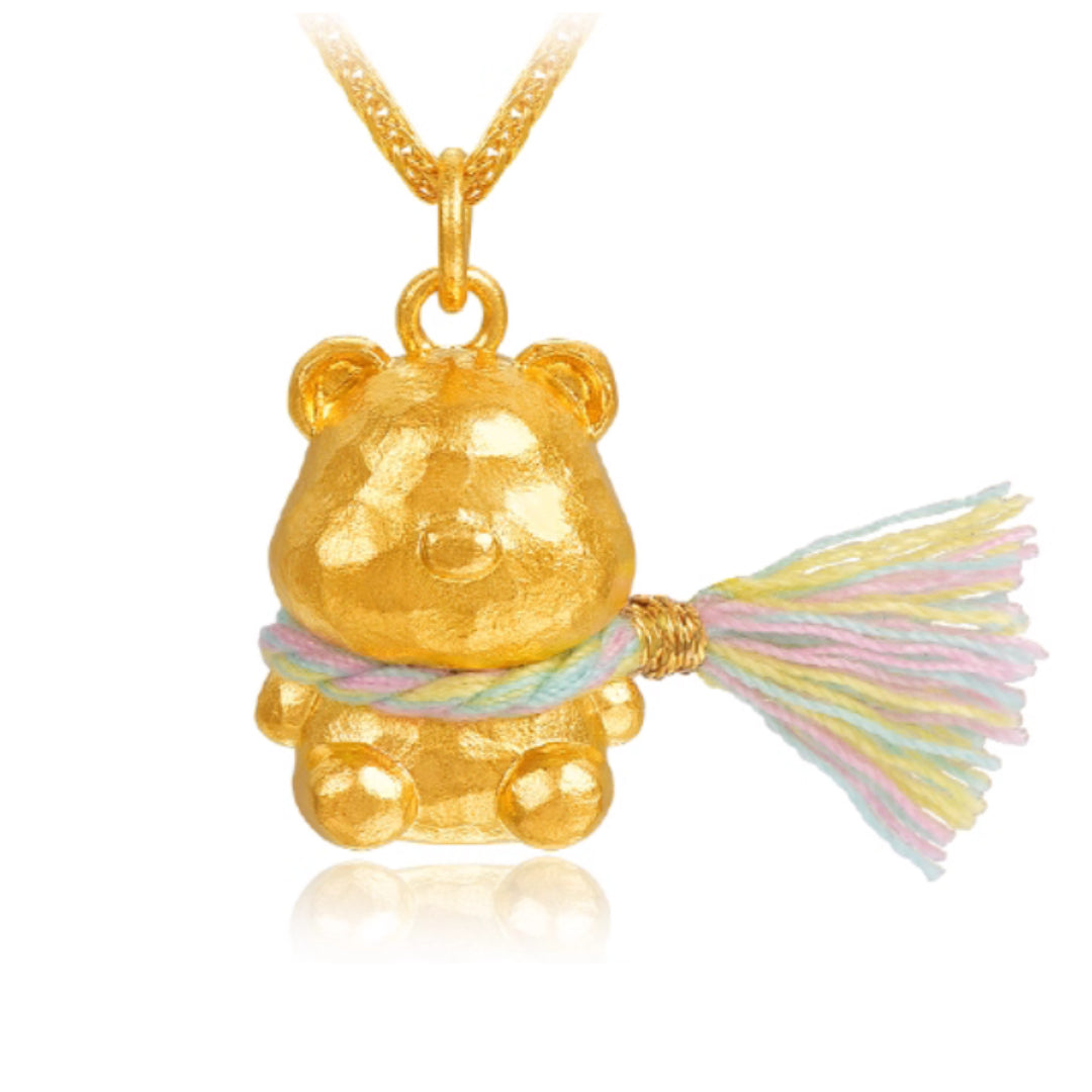 24K Real Gold Cute Bear with Scarf Pendant - Gypsophila Co.