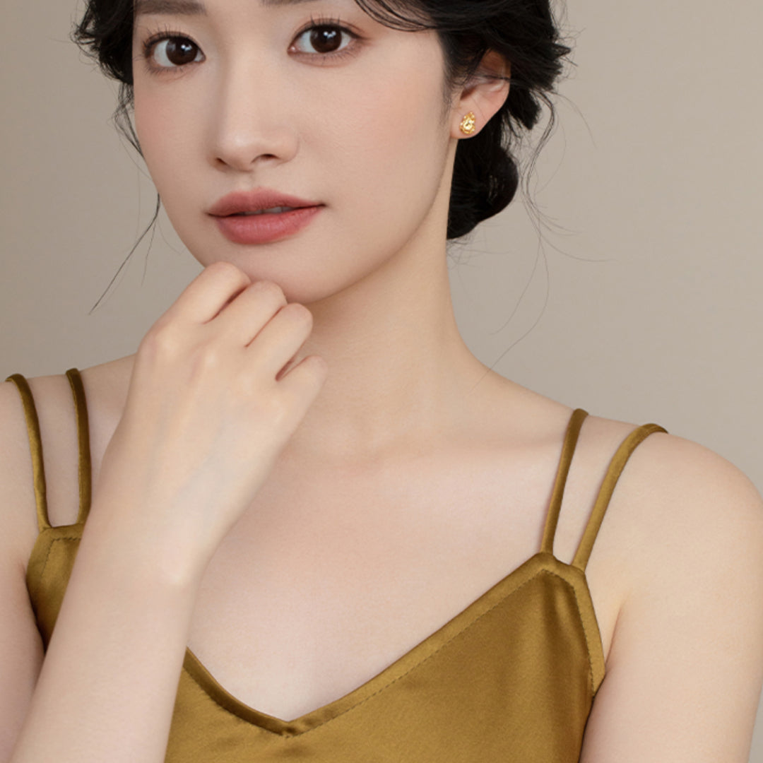 24K 5G Gold Sparkling Geometric Lucky Gourd Stud Earrings - Gypsophila Co.