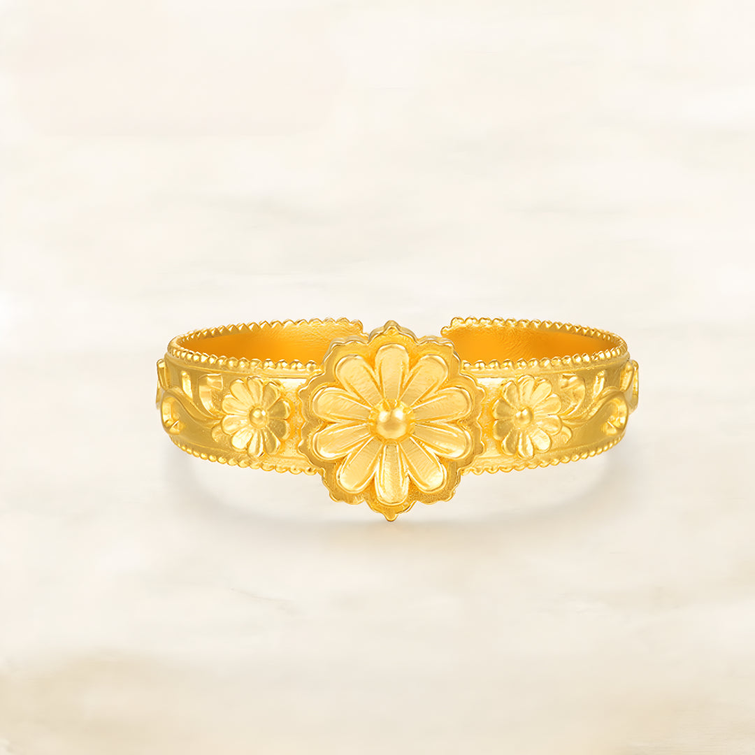 24k Gold Mulberry Flower Pattern Vintage Style Totem Ring - Gypsophila Co.
