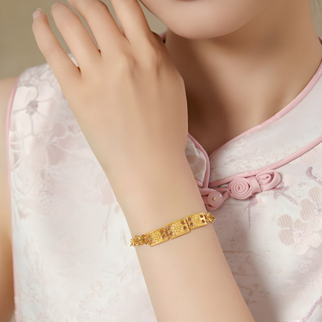 24k Real Gold Chain and link Charm Bracelet