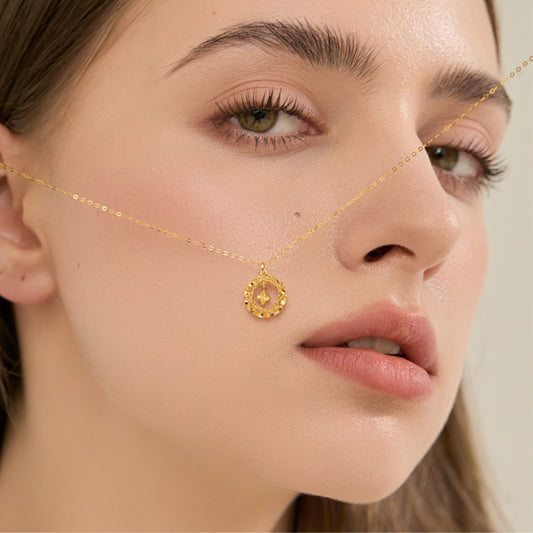 18K Real Gold Dream Catcher Four-Leaf Clover Necklace Clavicle Chain with Pendant