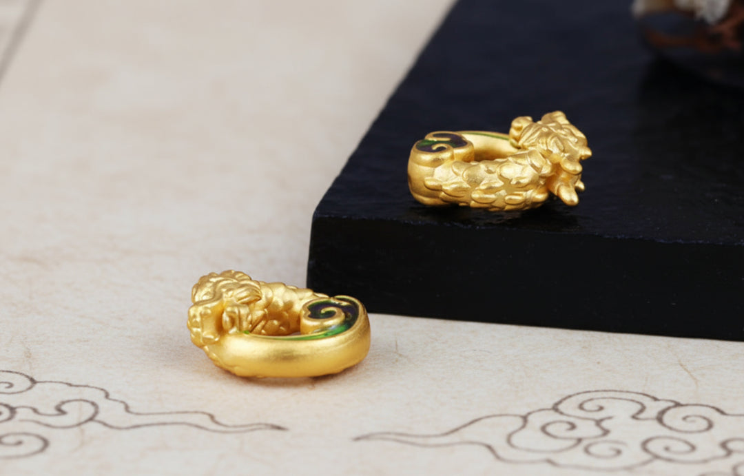 24K 999 Pure Gold Zodiac Round Dragon Good Luck Charm D.I.Y Pendant