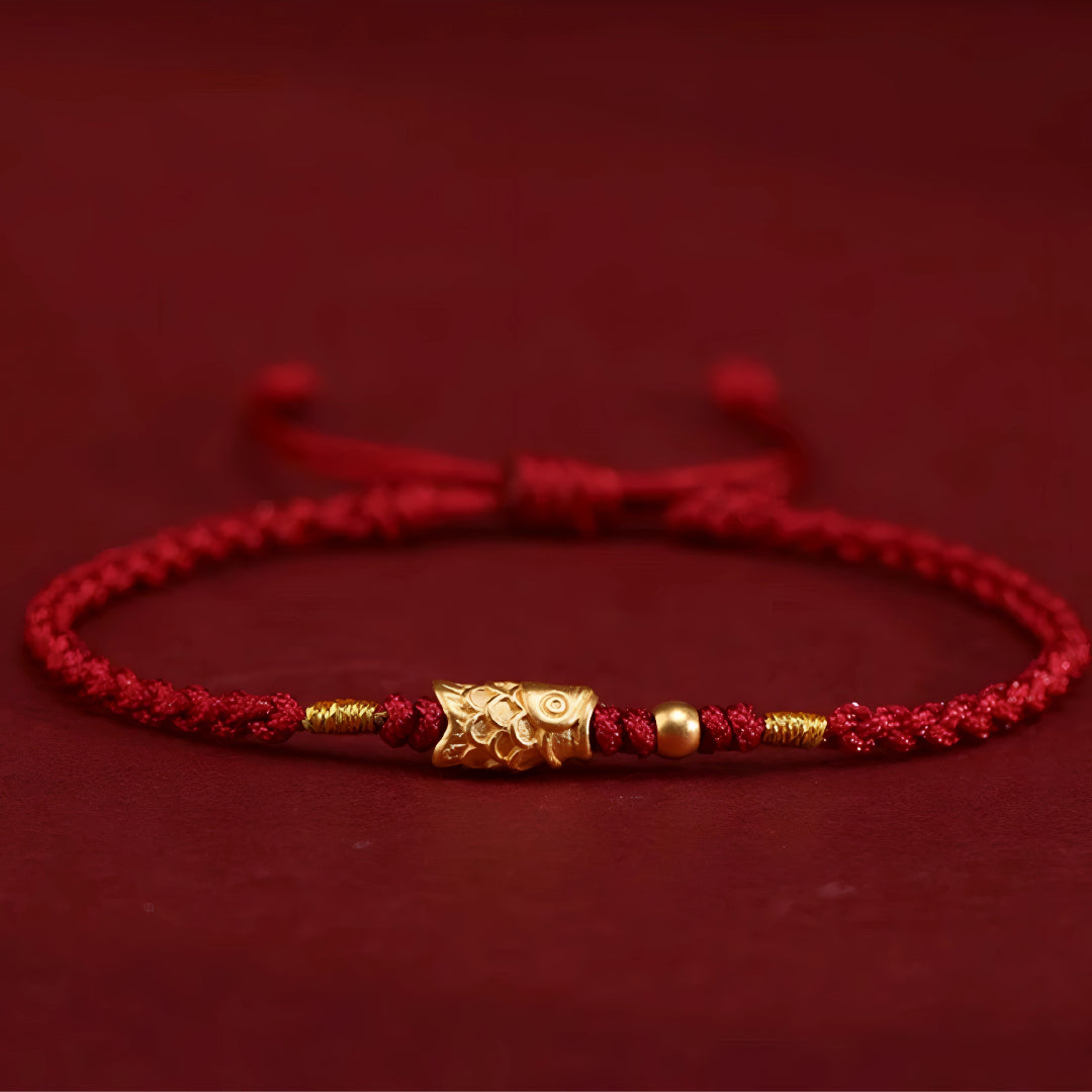 24k Solid 999 Gold Koi Carp Lucky Fish Red Rope Bracelet for Men and Women Braided Bracelet Bring Luck and Wealth