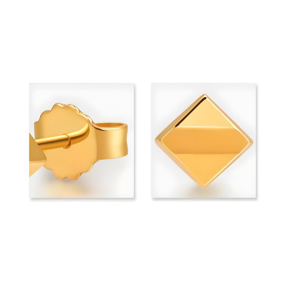 18K Real Gold Square Minimal Minimalist Stud Earrings
