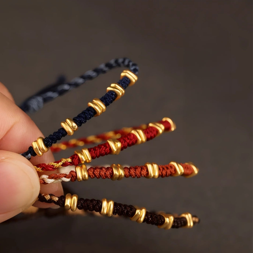 24k Solid 999 Gold Blessing Beads with Red String Braided Rope Bracelet and Anklet for Good Luck