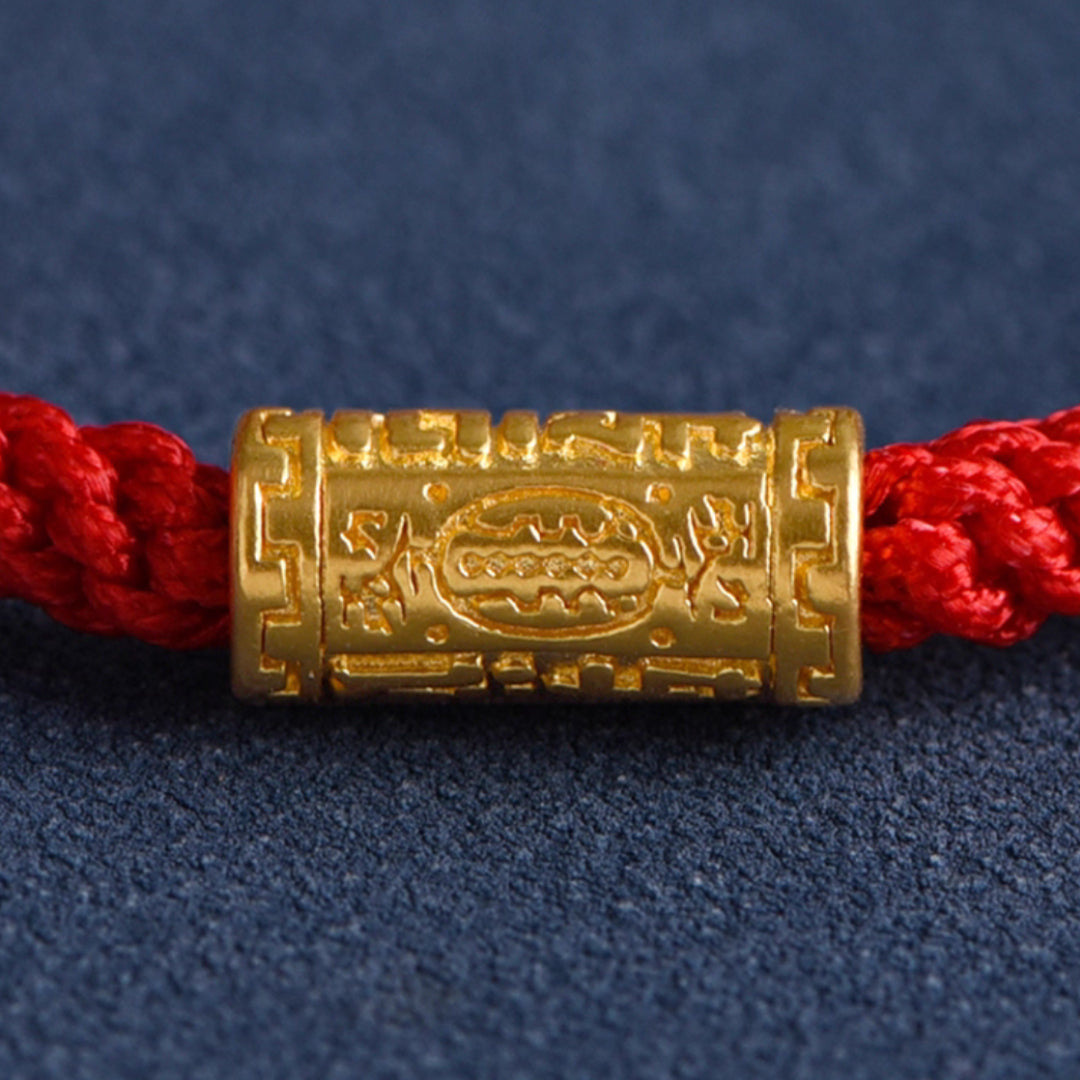 24k Pure Gold 999 Gold Beads Red Rope Braided Bracelet Men and Women Couple Good Luck Bracelet