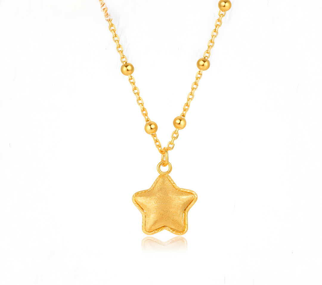 24K Pure Gold Star Pendant 5G Gold with Beads Necklace - Gypsophila Co.