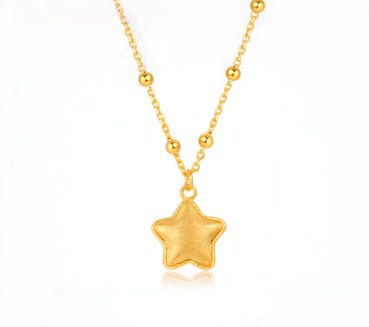 24K Pure Gold Star Pendant 5G Gold with Beads Necklace - Gypsophila Co.