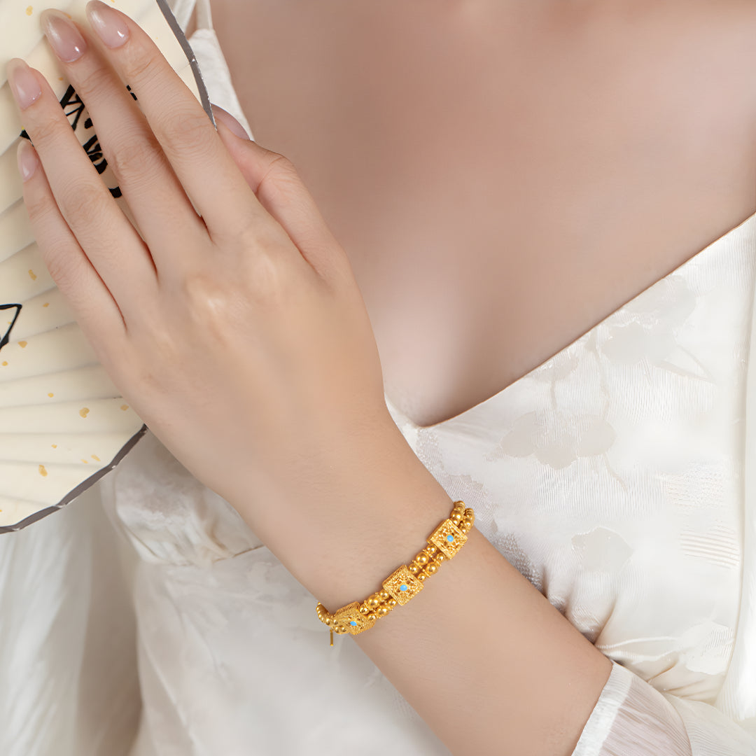 24K Pure Gold Double Beads Vajra Blessing Charm Beads Bracelet - Gypsophila Co.