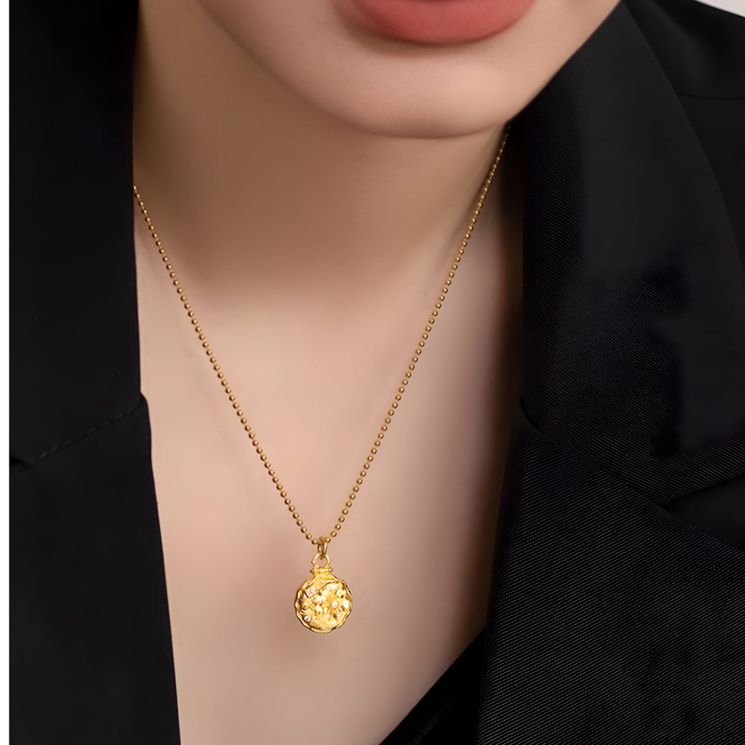 24K Real Gold Moon Gold Coin Pendant Ancient Style Star and Moon Pendant