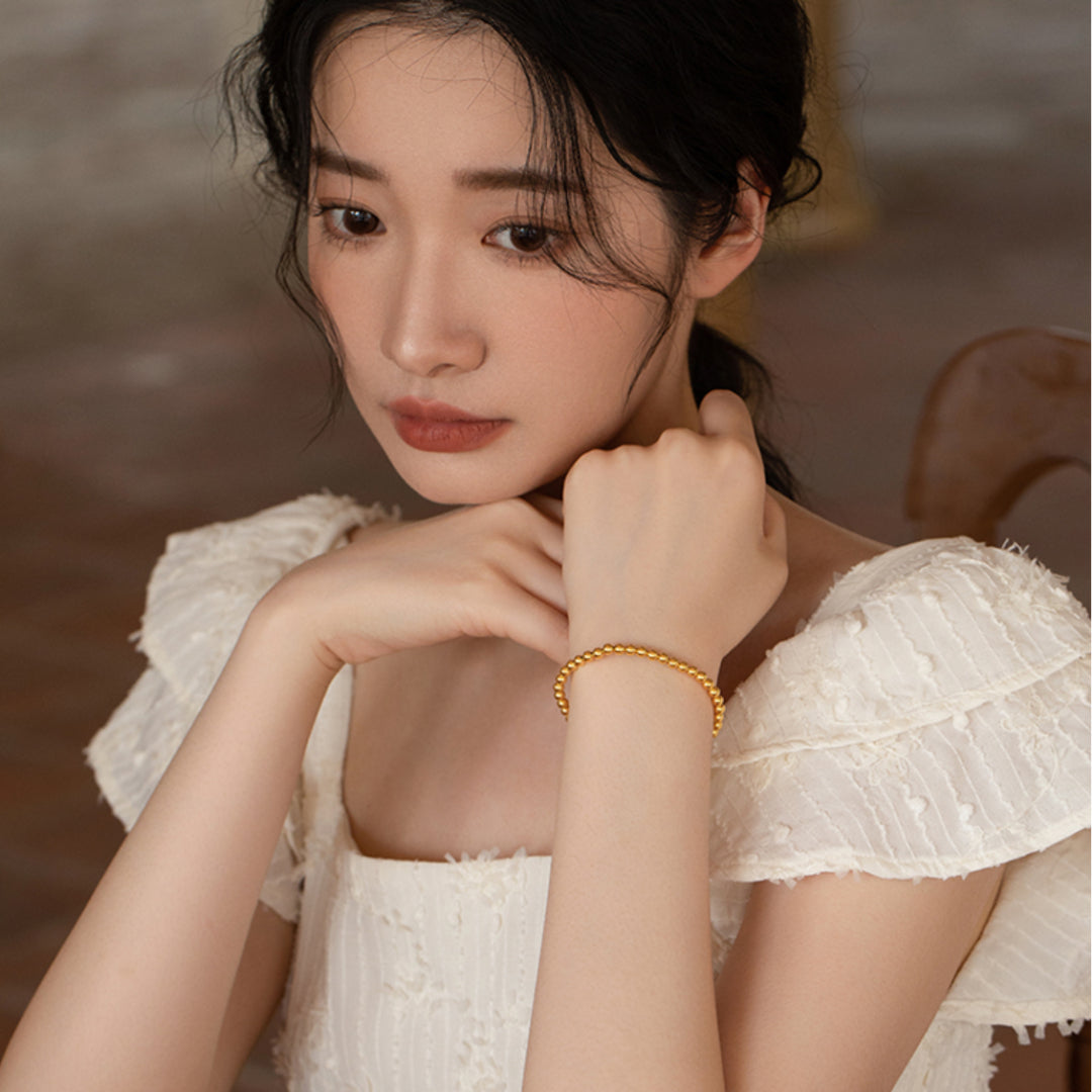 24K Real Gold 5D Hard Gold Minimal Minimalist Beads Bracelets