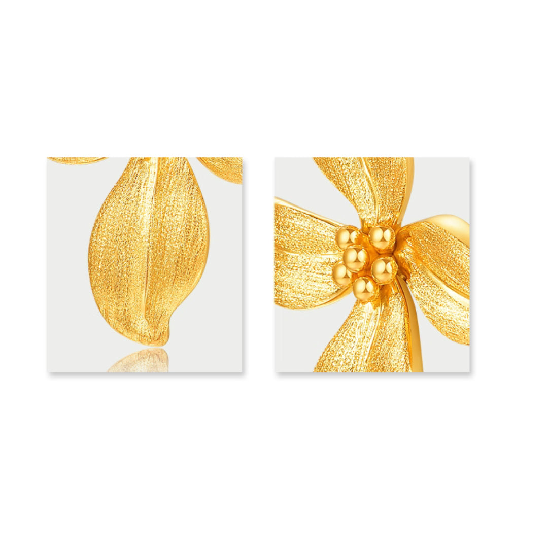 24k Pure Gold Orchid Flower Stud Earrings