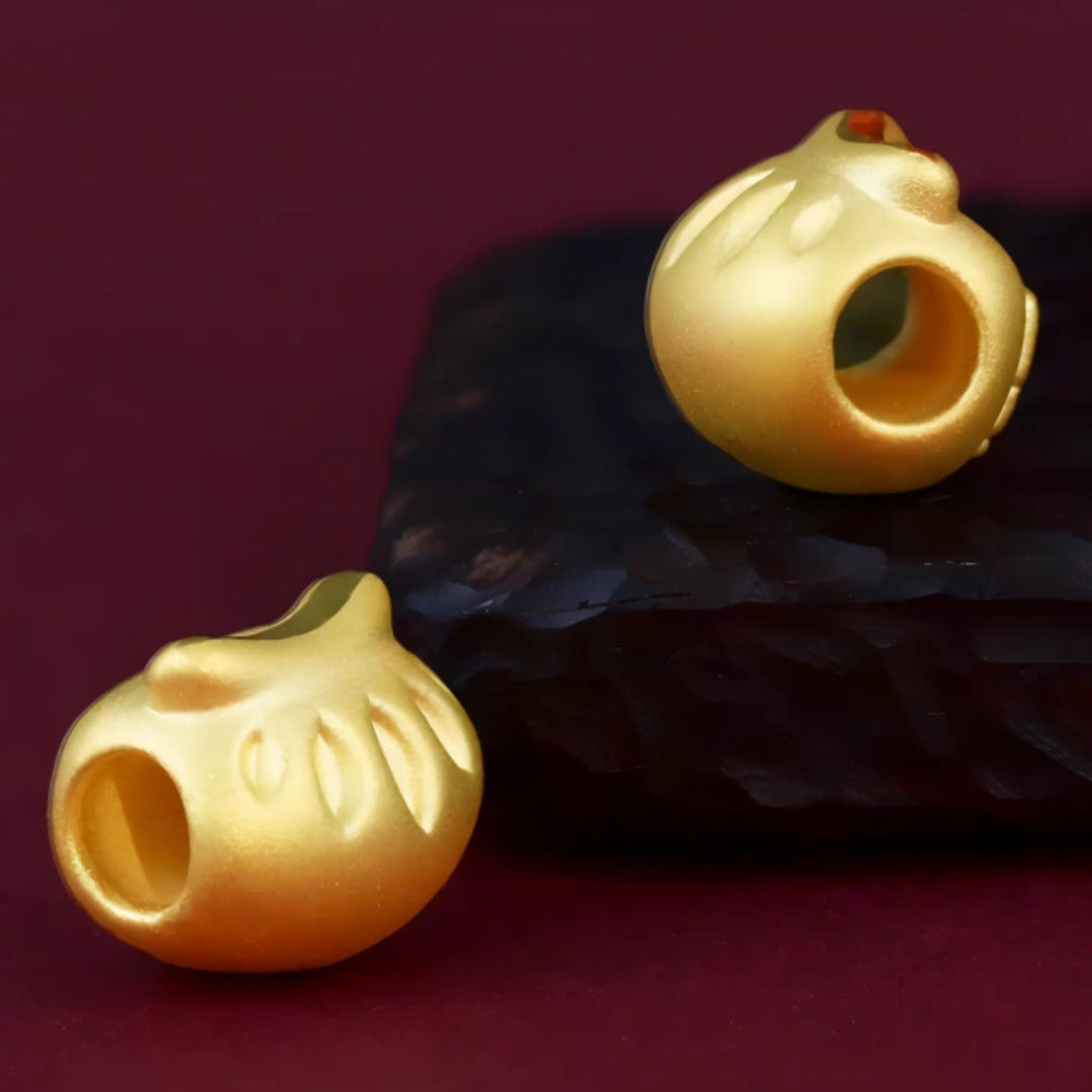 24K Pure 999 Gold Lucky Blessing Steamed Dumplings Charm Pendant