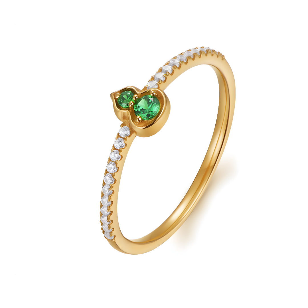 18K Real Gold Green Jade Gourd Stacking Ring Proposal Wedding Bride Gift - Gypsophila Co.