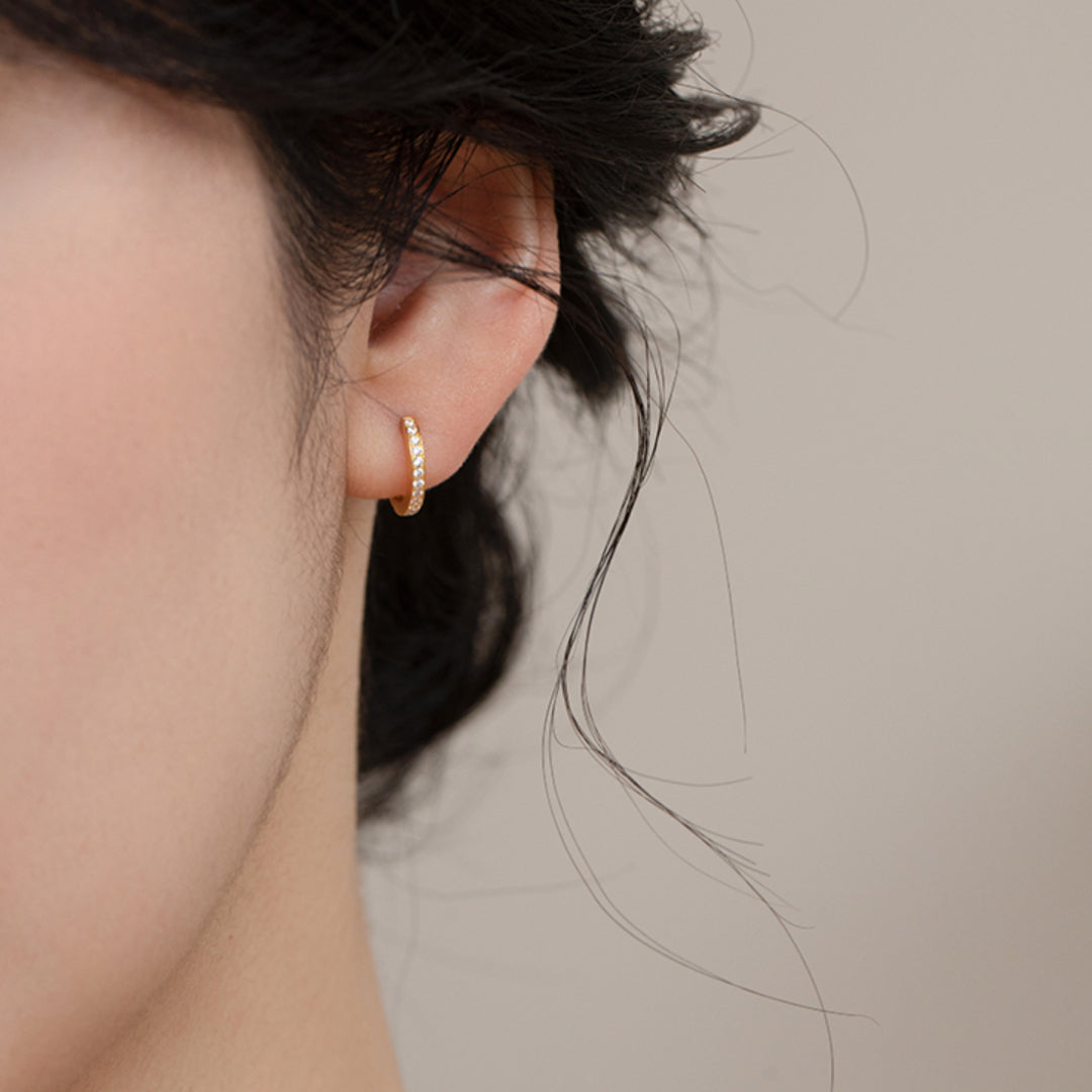 18k Real Gold Zircon Hoop Minimal Minimalist Style Earrings - Gypsophila Co.