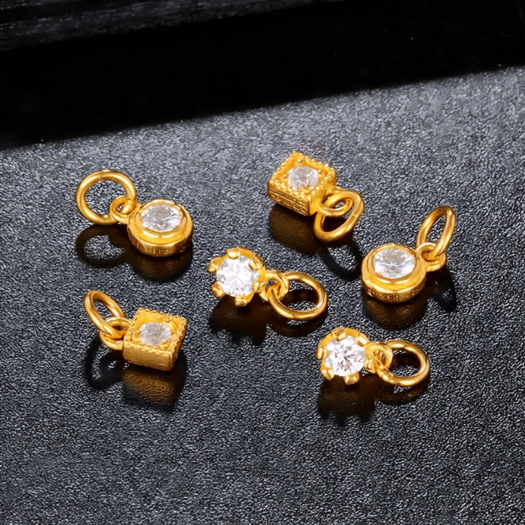 24k Pure 999 Gold Moissanite Round Sugar Cube Pendant D.I.Y Charm Accessory