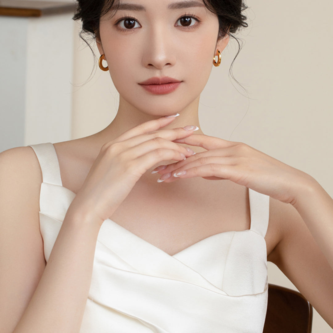 18k Real Gold Hoop Minimal Minimalist Style Earrings - Gypsophila Co.