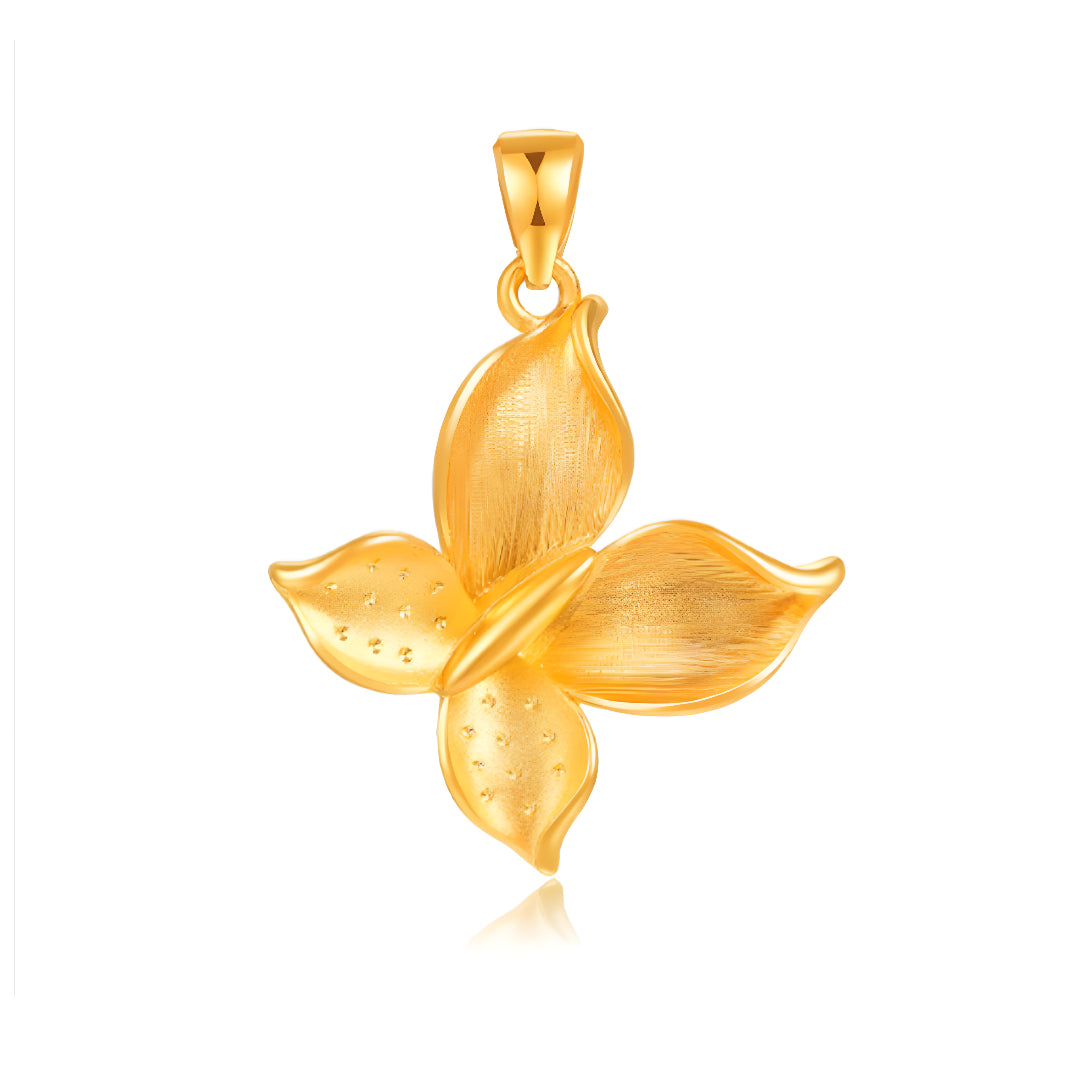 24k Pure Gold Butterfly Flower Pendant