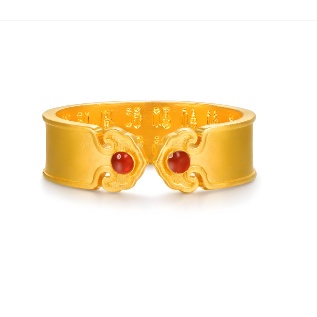 24K Pure Gold Ruyi Fu Blessing Enamel Stacking Ring - Gypsophila Co.