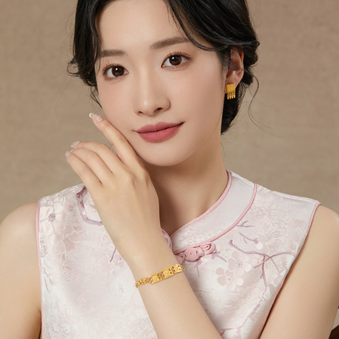 24K Real Gold handmade Ethnic Style Charm Dangle Flower Stud Earrings