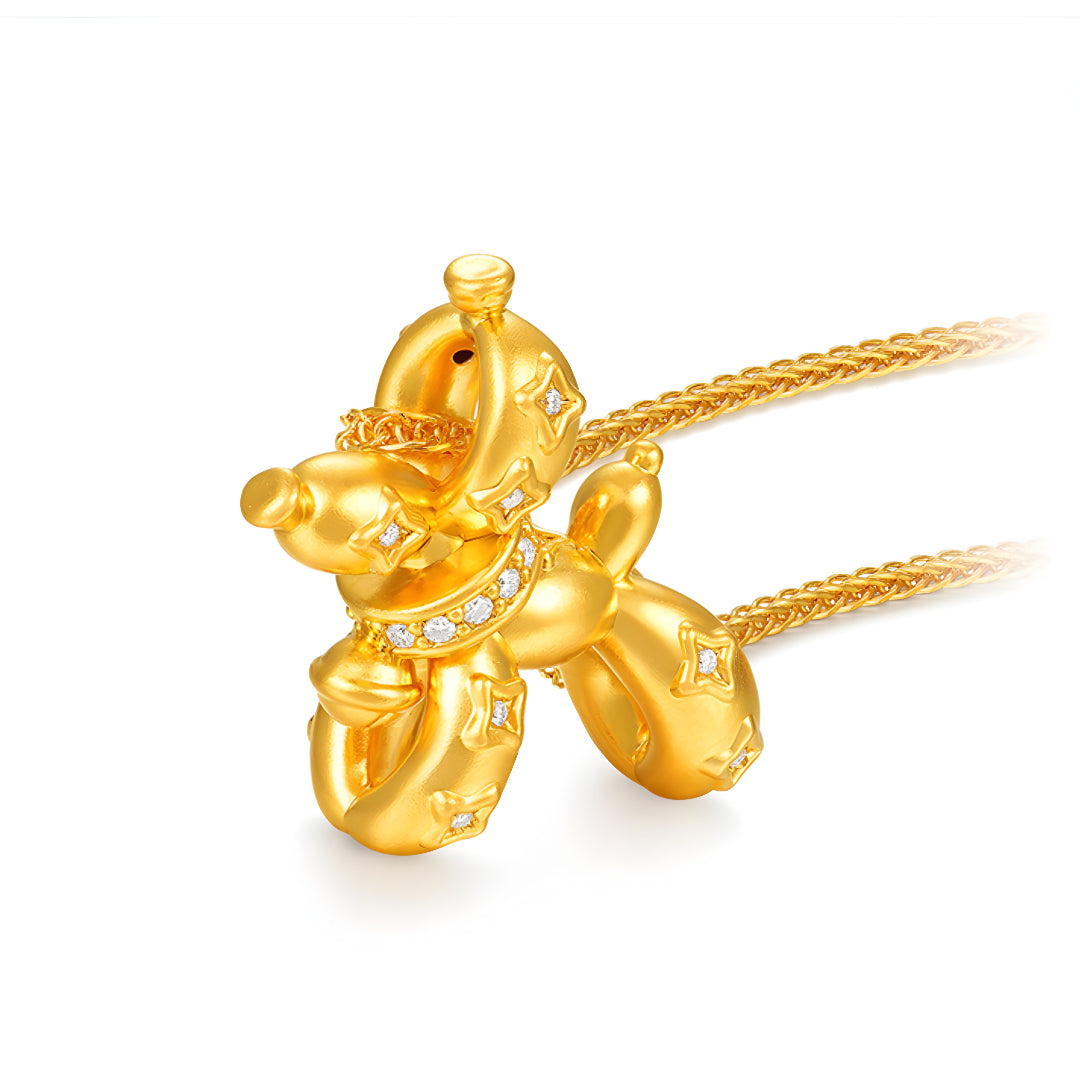 24K Pure Gold Balloon Puppy Dog Moissanite Pendant - Gypsophila Co.