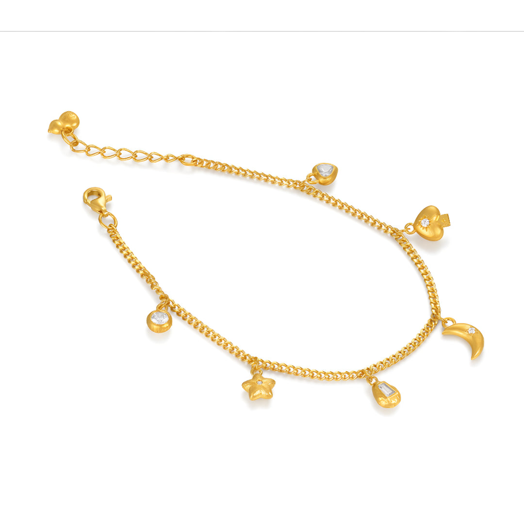 24k Pure Gold Moon and Star Charm Zircon Bracelet - Gypsophila Co.