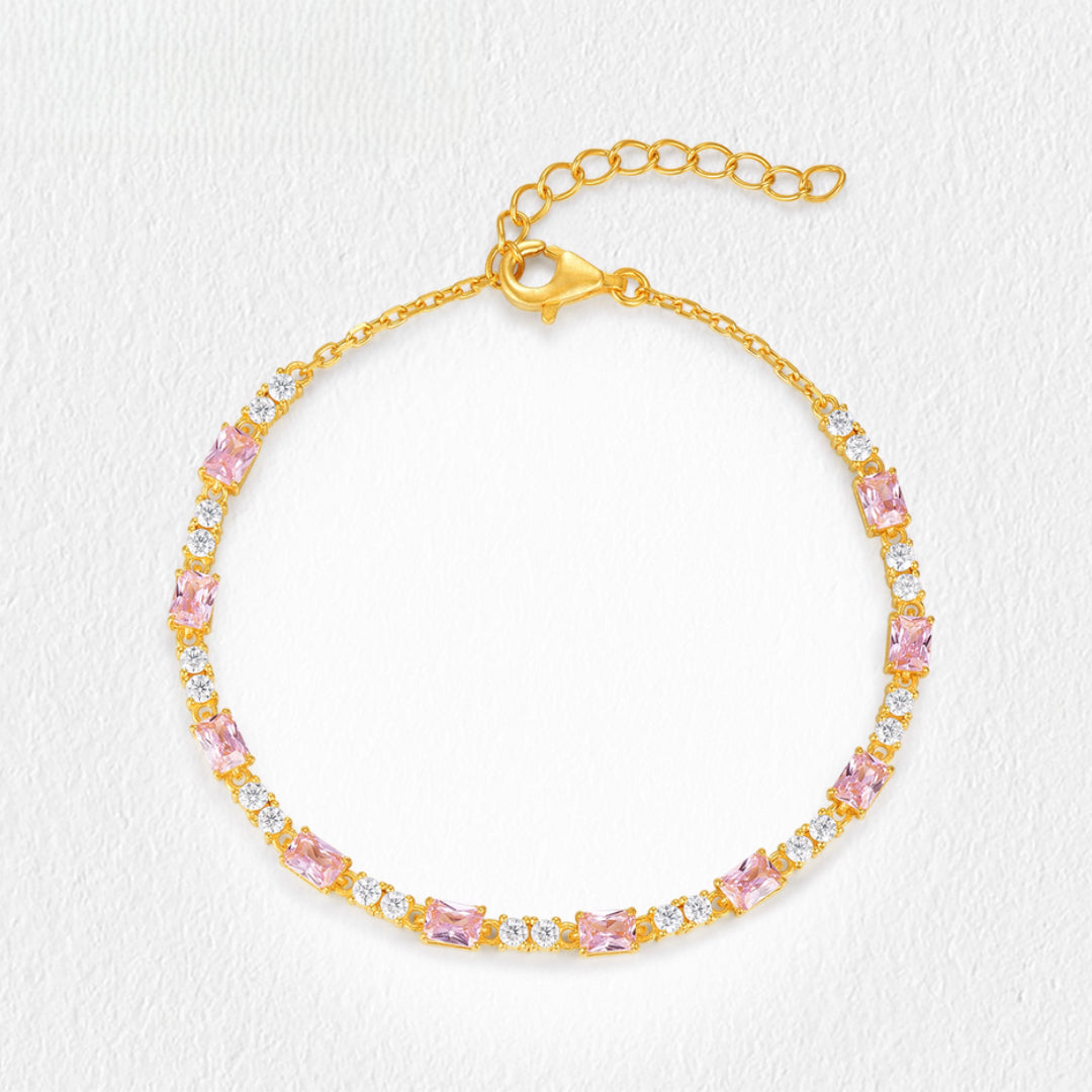 24K Real Gold Pink Zircon Charms Chain Bracelet