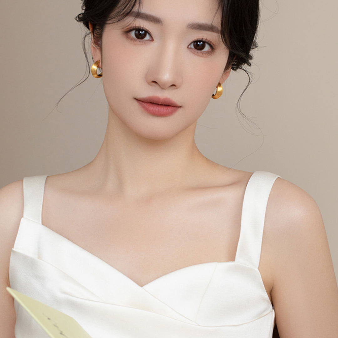 24K Real Gold 5D Gold Hoop Moon Shape Earrings