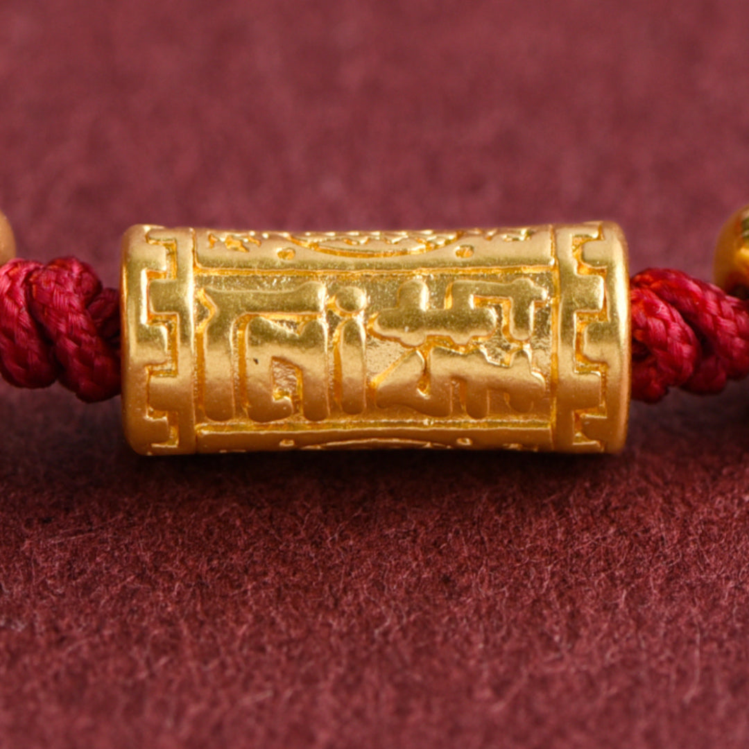 24k Pure Gold 999 Gold Beads Red Rope Braided Bracelet Men and Women Couple Good Luck Bracelet