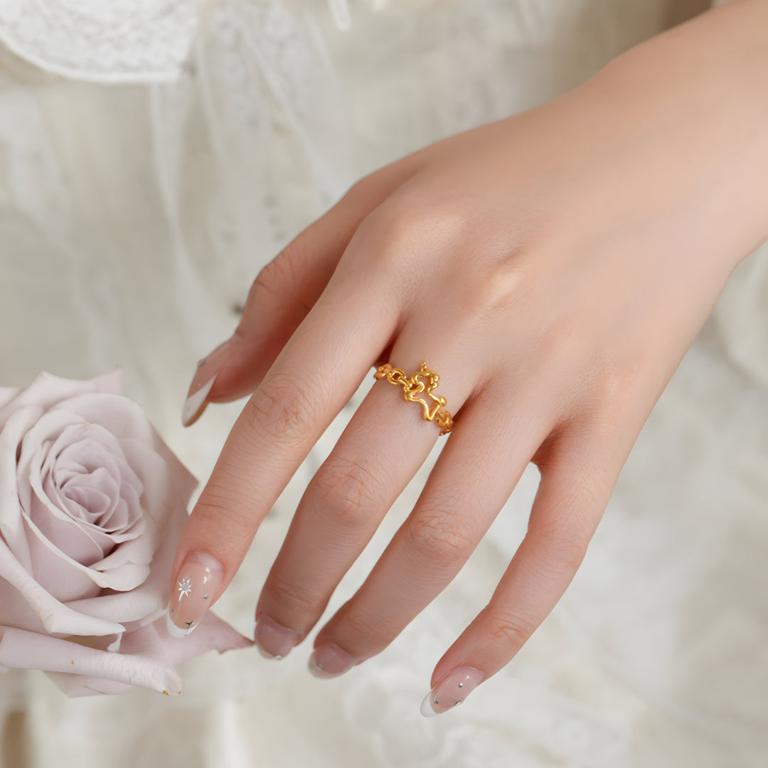 24K Pure Gold Unicorn 5D Playful Cute Chain Link Ring - Gypsophila Co.