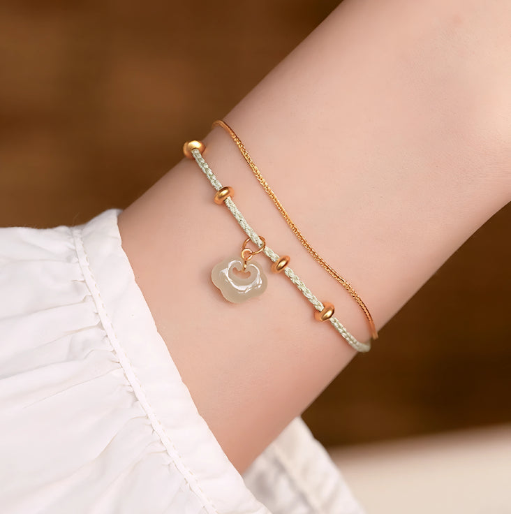 24k Pure 999 Gold Braided red Rope Gold Chain Double Dual Layer Bracelet