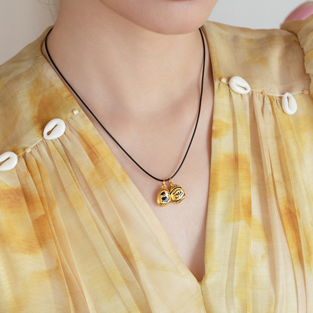 24K Real Gold Ancient Egyptian Cat and Eye of Horus Enamel 5D Gold Pendant