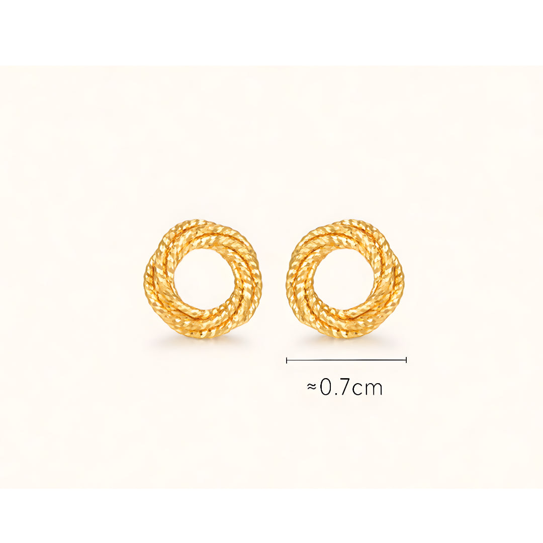 24K Real Gold Golden Donut Braided Stud Earrings
