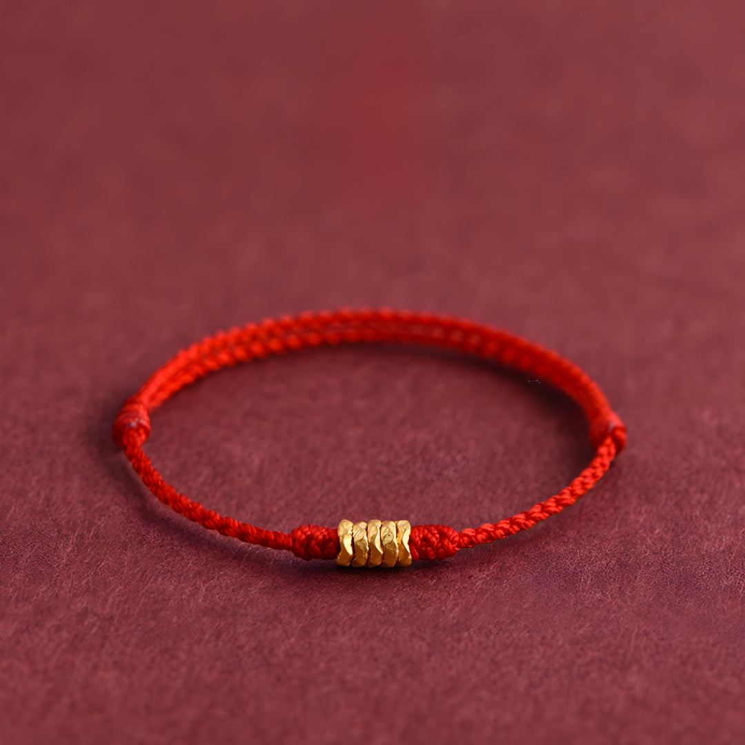 24k Solid 999 Gold Beads Red Rope Bracelet for Men and Women Blessing and Peace Braided Bracelet