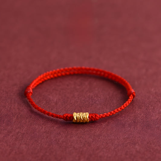 24k Solid 999 Gold Beads Red Rope Bracelet for Men and Women Blessing and Peace Braided Bracelet