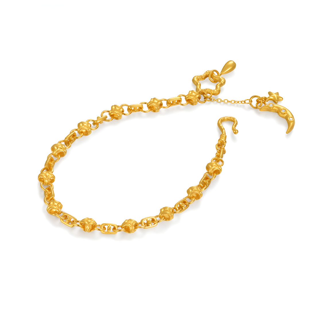 24K Pure Gold Moon and Star Dangle Charm Romantic Make a Wish Bracelet - Gypsophila Co.
