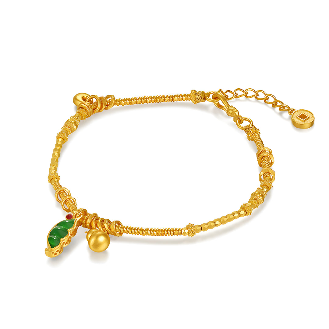 24k Pure Gold Jade Green Pea Lucky Gourd Charm Bracelet - Gypsophila Co.