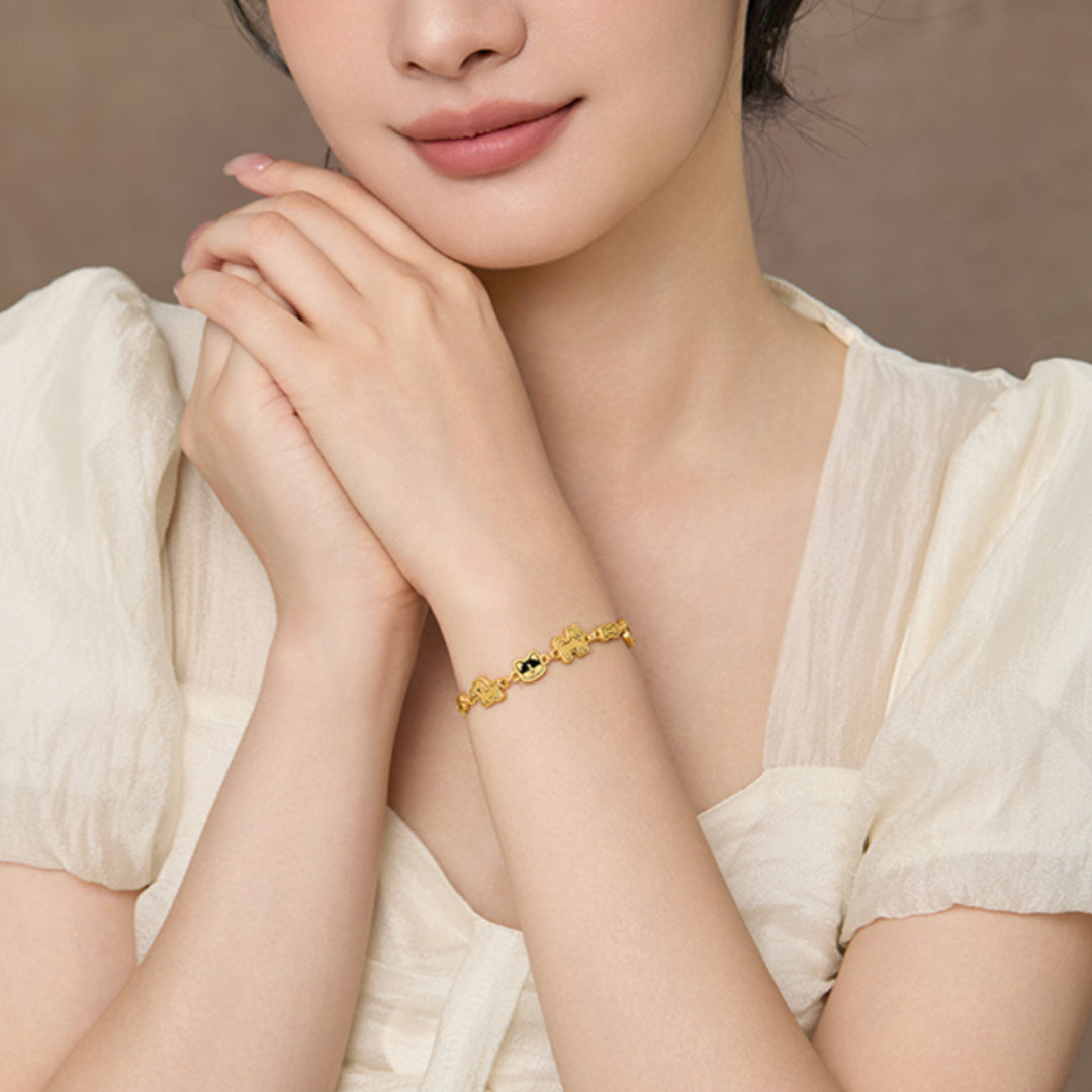 24K Pure Gold 3D Hard Gold Cute Enamel Dog Bracelet Perfect Gift