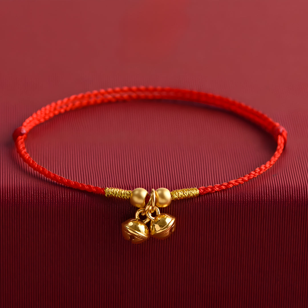 24k Pure Gold 999 Gold Beads Bell Red Rope Braided Bracelet Men and Women Couple Good Luck Bracelet