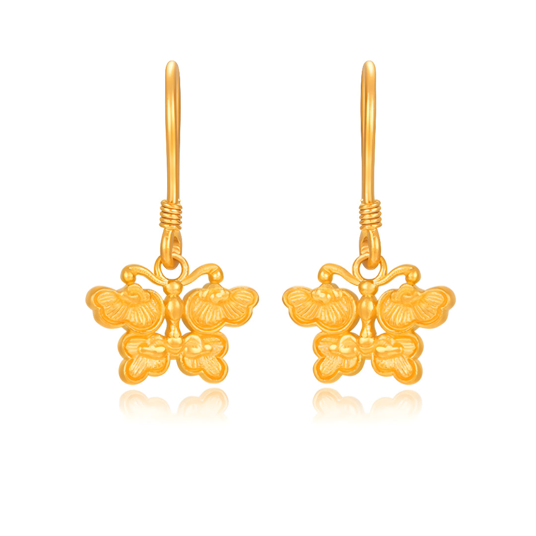 24K Pure Gold Butterfly Vintage Retro Style Hoop Earrings