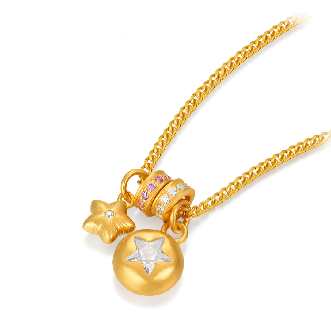 24K Pure Gold Star Charm Zircon Handmade  Pendant Necklace - Gypsophila Co.