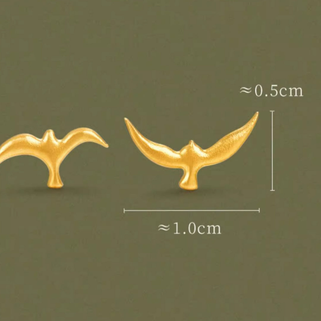 24K Pure Solid Gold Bird Stud Earrings